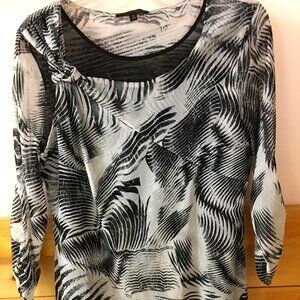 Picadilly Black & White 3/4 sleeve Blouse; Women's size Large